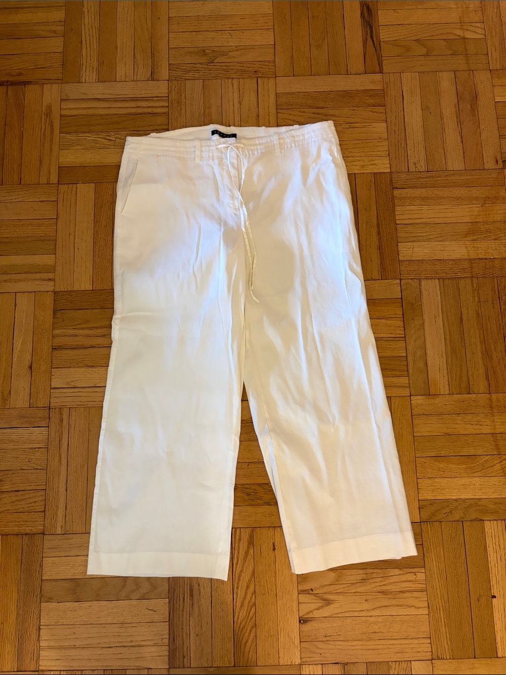 Theory White Drawstring Linen-Blend Pants
